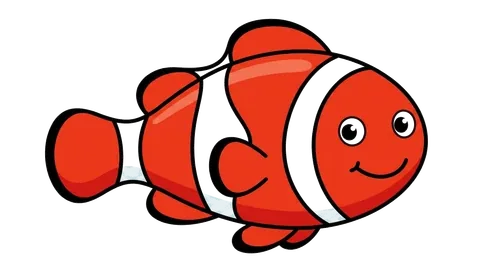 Friendly cartoon clownfish, the Bite Squad Dental of NYC mascot for advanced pediatric dental technology