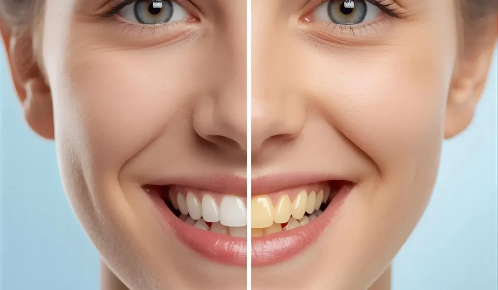 Close-up of a smiling person wearing clear Invisalign aligners, gently touching their cheek to highlight modern orthodontic treatment and the topic Can Invisalign Fix an Overbite